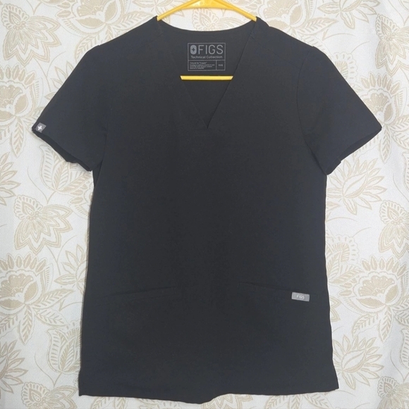 FIGS CASMA THREE POCKET BLACK SCRUB TOP XXS EUC MEDICAL NURSE DENTAL DOCTOR EUC - Picture 3 of 8